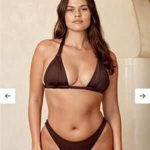 Monday Swimwear Brown Ribbed Triangle Bikini